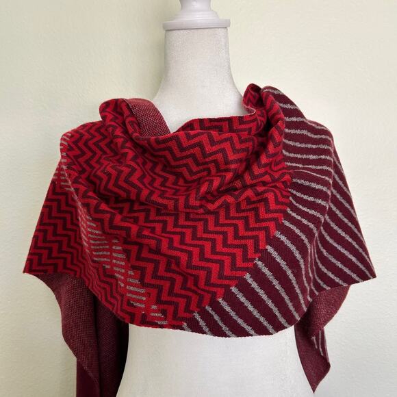 J Jill Scarf Wool Blend Red Mixed Pattern Neck Warmer Winter Accessory OS - Picture 2 of 5